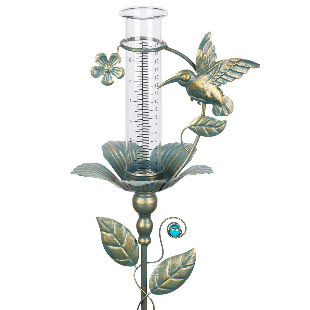 Rain Gauge Outdoor Decorative Hummingbird 7" Metal Rain Gauges Glass Tube | for Yard Garden,Pathway, Patio Freeze Proof Height Adjustable, Metal Water Gauge for Rain