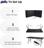 Folding Table 6ft, Heavy Duty Portable Utility Table with Handle, Black | Fold-in-half Design,Easy Storage,HDPE Top,Sturdy Legs,330lbs Support,Indoor Outdoor Use for Dining,Parties,Picnic