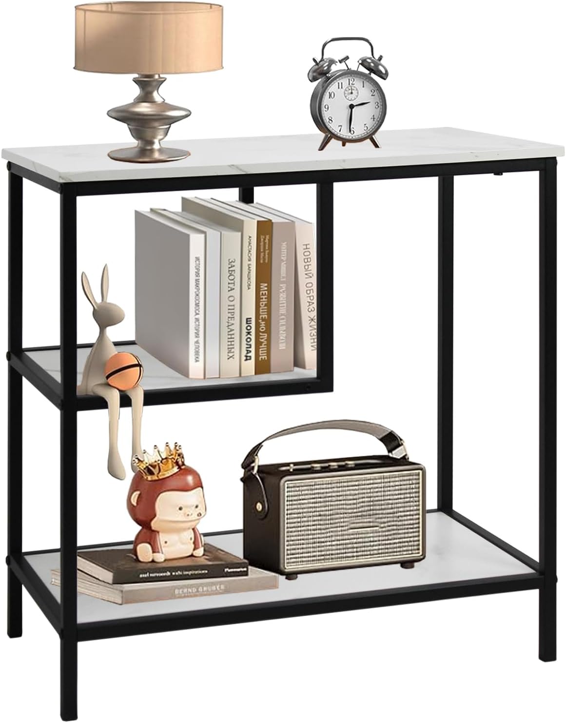 AT-VALY 3-Tier End Table,Nightstand for Living Room, Bedroom, Office, Bathroom (Black)