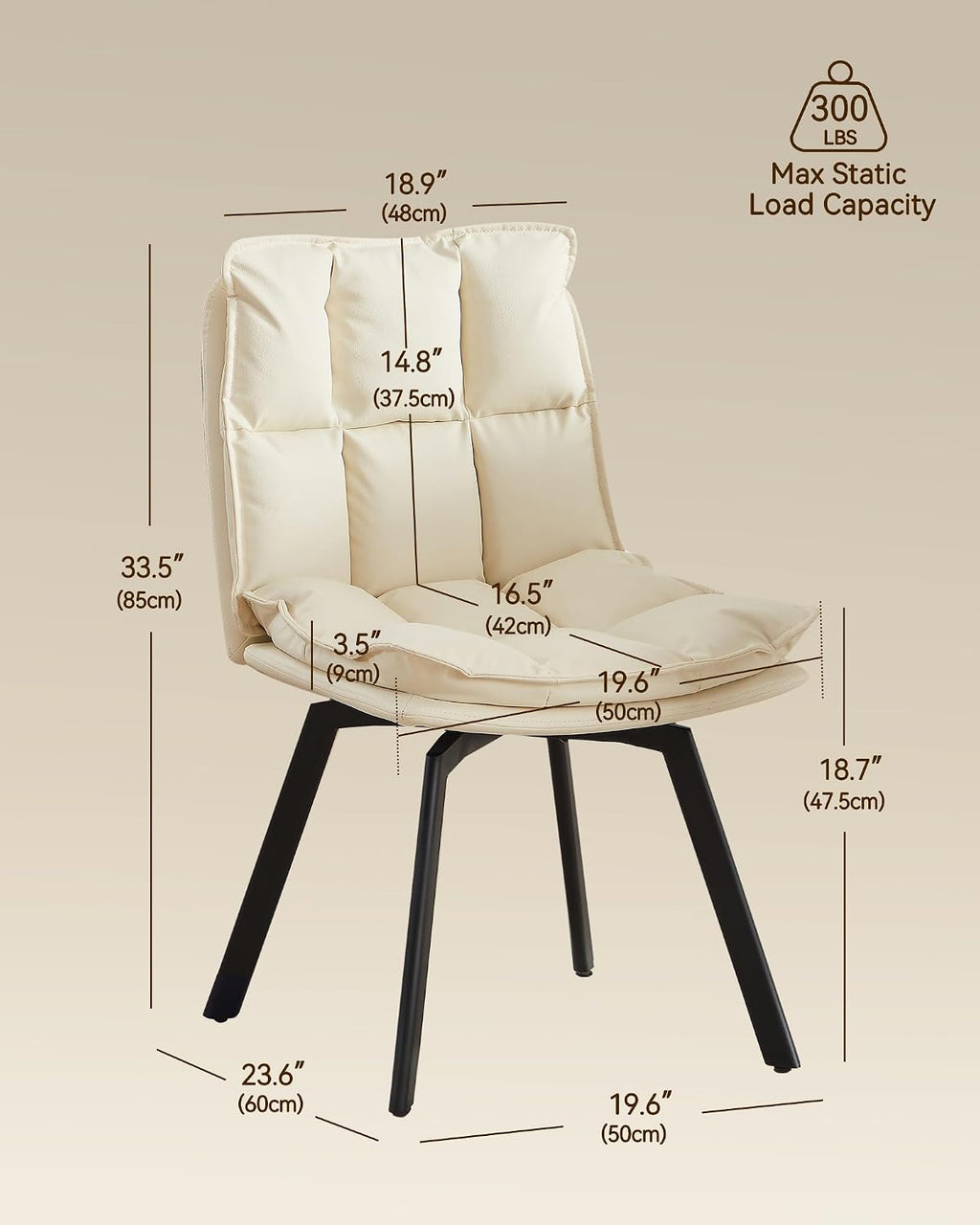 BedsPick 360° Swivel Dining Chair Set of 2 - Faux Leather Upholstered Kitchen Chair, Mid Century Modern Dining Room Chair with Metal Legs for Kithcen/Living Room/Reception/Office, Beige