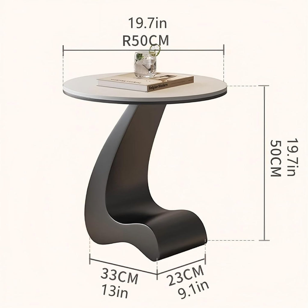 Modern Round Side Table,C Shaped End Table for Couch,Coffee Table with Sintered Stone Tabletop and Metal Frame for Living Room Balcony,Snow Mountain White