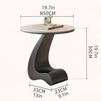 Modern Round Side Table,C Shaped End Table for Couch,Coffee Table with Sintered Stone Tabletop and Metal Frame for Living Room Balcony,Snow Mountain White