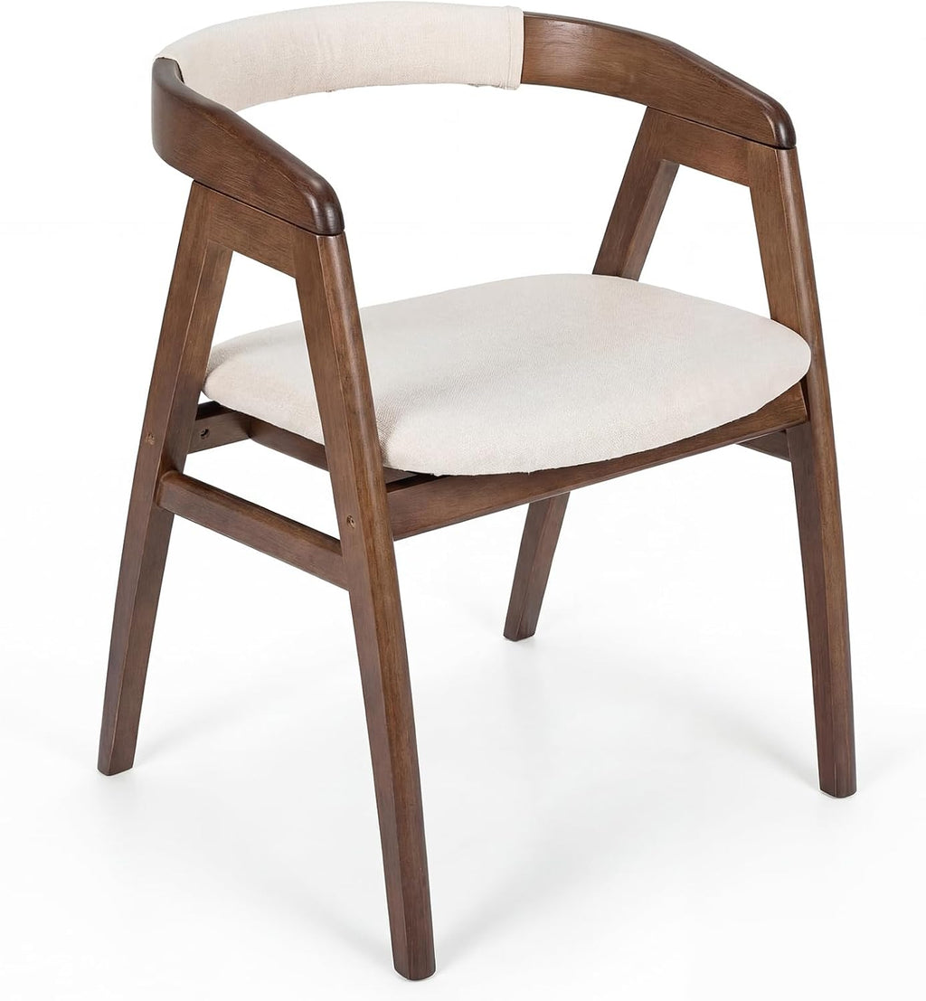 COSTWAY Bamboo Accent Chair, Farmhouse Leisure Dining Chairs w/Comfy Cushion, Curved Backrest, Solid Legs, Upholstered Armchair for Living Room, Bedroom, Kitchen, Walnut