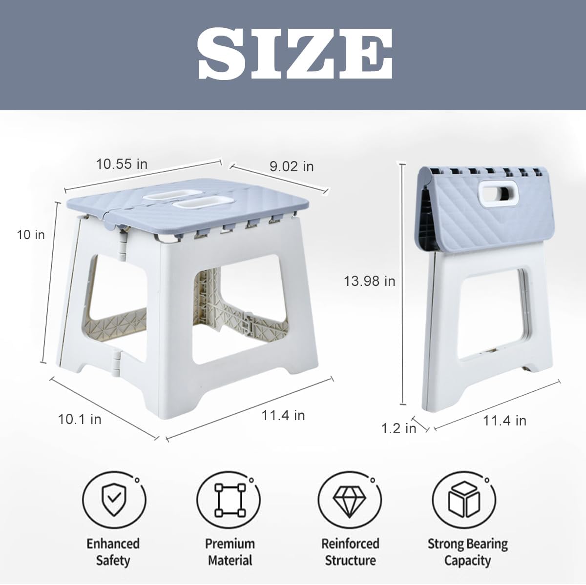 Folding Step Stool for Adults, Collapsible Plastic Stool, 2 Pack, Grey | Compact Foldable Design for Easy Storage,Textured Top Surface for Steady Footing, 2-Pack Set for Everyday Household Use