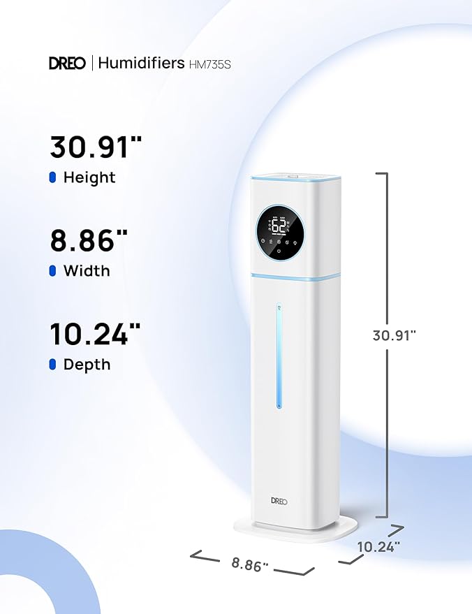 Dreo 11L Smart Humidifier Large Room 700 ft², 100H Cool Mist Air Humidifiers for Bedroom, Top-Fill Self-Cleaning Tank, 26dB, Auto Mode, Aroma Box, RGB Light, Remote & APP Control, Baby, Plant, Blue