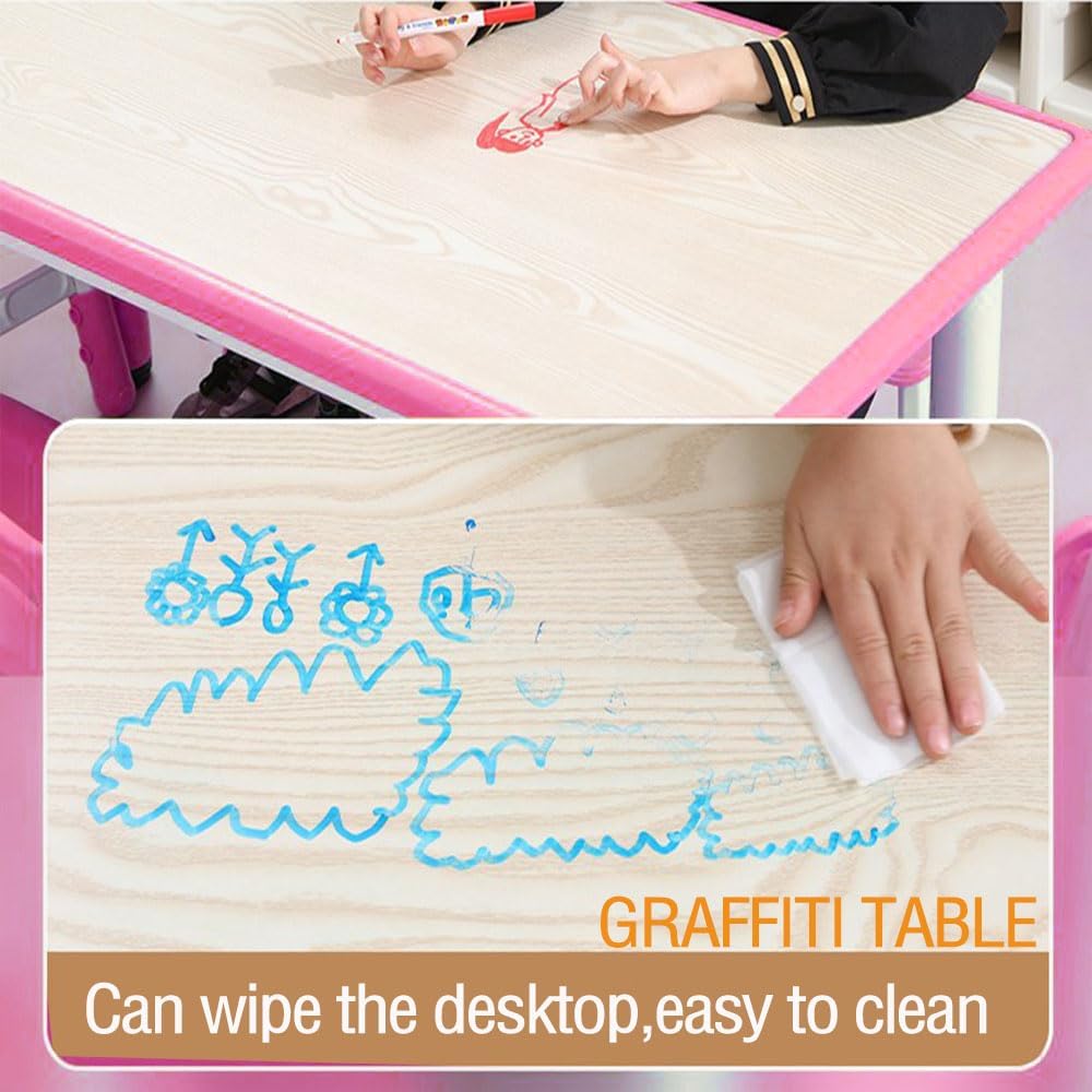 GarveeHome Kids Table and 6 Chair Set - Height Adjustable, Multifunctional Desk, Ergonomically Designed Chairs, Max 300 LBS, for Ages 2-10, Classroom, Daycares, Home