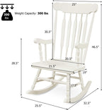 Giantex Outdoor Wood Rocking Chair - Patio Rocking Chair with Solid Rubber Wood Frame, Slat Back, Outside & Indoor Rocker for Garden, Poolside, Balcony, Backyard, Lawn, Front Porch Rocker, White