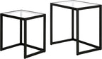 Henn&Hart Rectangular Nested Side Table in Blackened Bronze, Table for Living Room, Bedroom | Nested set of two tables with glass tops and a sleek metal frame for displaying in living rooms, offices, or family rooms