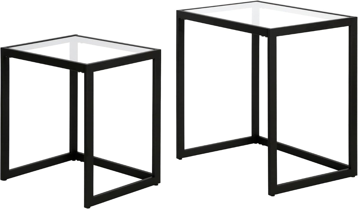 Henn&Hart Rectangular Nested Side Table in Blackened Bronze, Table for Living Room, Bedroom | Nested set of two tables with glass tops and a sleek metal frame for displaying in living rooms, offices, or family rooms