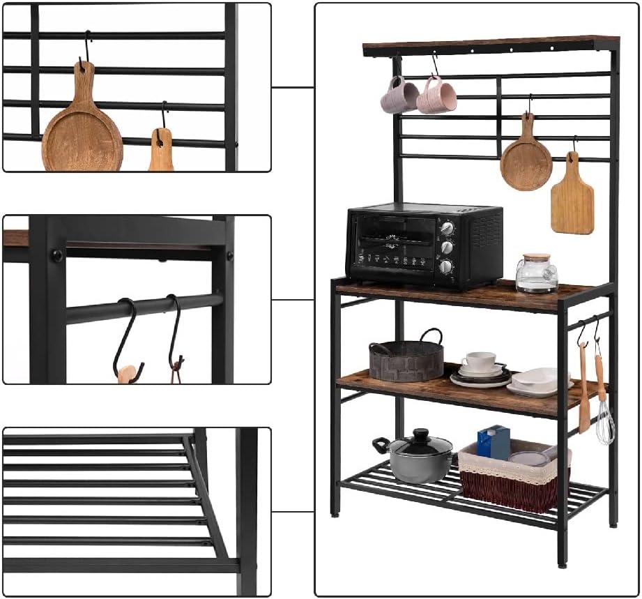Rack With Hooks Kitchen Storage Shelf With High Display Shelves And Mesh Panel Island