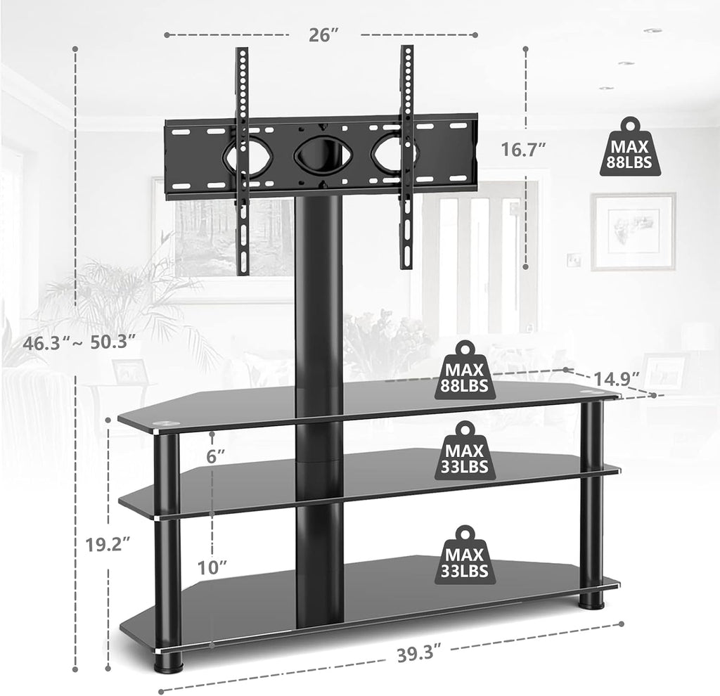 TAVR Furniture Swivel Floor TV Stand for 32-70 Inch TVs - Universal Height Adjustable TV Floor Stand with Shelves Perfect for Bedroom and Corner, TV Mount Stand VESA 600x400mm Holds up to 88lbs, Black