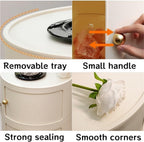 Round Storage Cabinet with Removable Transparent Panel ABS Plastic Nightstand with Handle and Fence Small Side Table All Occasion(Brown,87 cm)