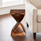 BOWERY HILL Modern Accent Side Table, 18 in H Solid Sheesham Wood, Natural Brown Wood Glaze Finish, Twist Silhouette, Versatile End Table or Plant Stand for Living Room or Bedroom Decor