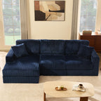 GOSUHI 113" L-Shaped Cloud Couch, Modular Sectional, Deep Seats, Navy | Pocket Spring Cushions, Oversized 3-Seater, Left Facing Chaise, Corduroy Upholstery Couches for Living Room