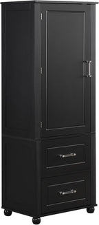 Merax 61.4" Pantry Cabinet with One Door & Two Drawers, Adjustable Shelves Storage Cupboard for Kitchen/Dining Room/Bathroom, Soild Wood Legs, Black