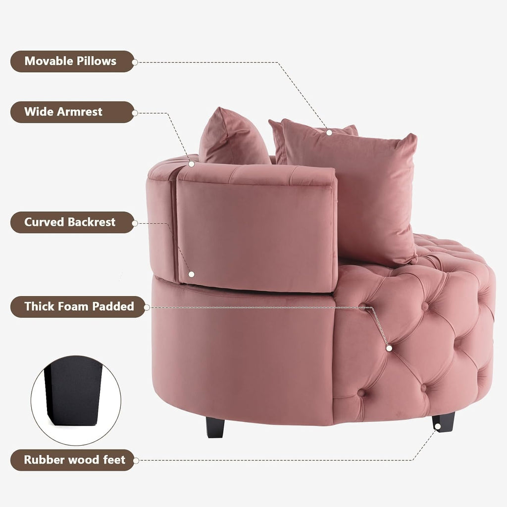 mikibama Oversized Accent Barrel Chair, 40.6" W Velvet Upholstered Round Chair with Pillows, Rubber Wood Legs Modern Lounge Reading Sofa Armchair for Living Room, Bedroom
