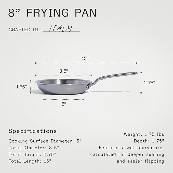 Made In Cookware - 8-Inch Stainless Steel Frying Pan - 5 Ply Stainless Clad - Professional Cookware - Crafted in Italy - Induction Compatible