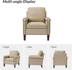 HULALA HOME Genuine Leather Accent Chair Set of 2 with Nailhead Trim, Beige | Mid-Century Modern Armchair with Solid Wood Legs, Rolled Arms, and Removable Cushion