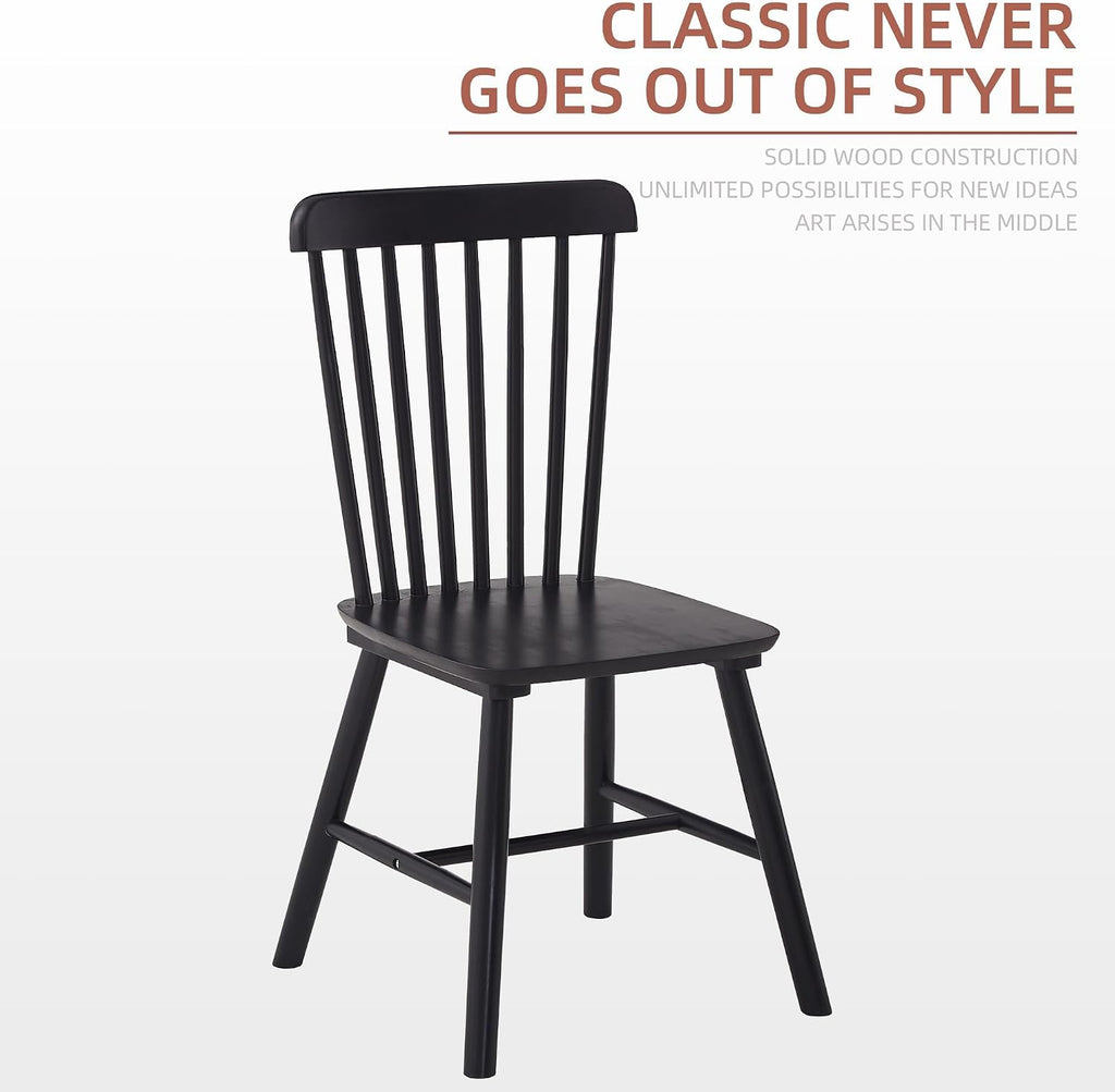 Black Windsor Dining Chairs Set of 6, Solid Wooden Dining Chairs, Spindle Back Dining Room Chairs, Modern Farmhouse Kitchen Chairs for Living Room, Restaurant, Cafe