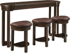 Merax 4 Piece Bar Table Set with 3 PU Upholstered Bar Stools, Solid Wood Counter Height Kitchen Table Set, Breakfast Table with 3 Padded Stools for Living Room, Dining Room, Espresso