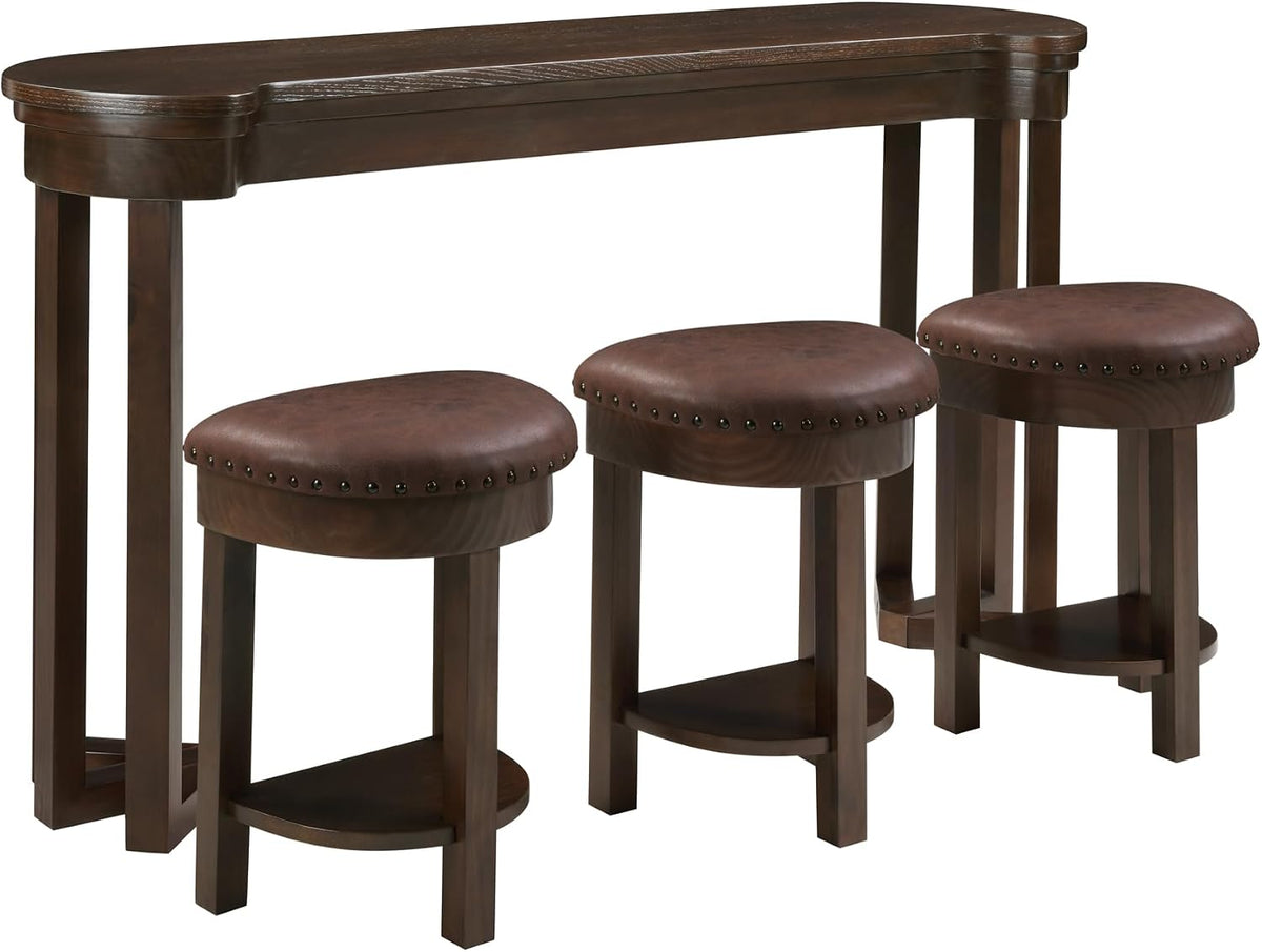 Merax 4 Piece Bar Table Set with 3 PU Upholstered Bar Stools, Solid Wood Counter Height Kitchen Table Set, Breakfast Table with 3 Padded Stools for Living Room, Dining Room, Espresso