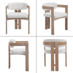 chairus Modern Barrel Dining Chairs Set of 4, Linen Upholstered Dining Room Chairs with Arm & Curved Back, Farmhouse White Washed Natural Wooden Side Kitchen Chairs, Beige Fabric