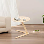 C Shaped End Table, Small Side Table, Wood Coffee Snack TV Tray Table with Metal Frame, Couch Side Table That Slides Under, Modern Sofa Tables with Round Tabletop for Sofa Couch Bed (Burlywood)
