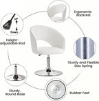 Furniliving Makeup Vanity Chair, Flexible Round-Back Accent Chair with Plated Frame, Height Adjustable Swivel Chairs for Bedroom Charming Chair, Living Room, Office, PU, White