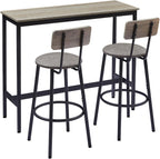 43.31" Bar Table Set for 2, Counter Height Dining Table with PU Upholstered Bar Stools and Backrests, Space-Saving Small Kitchen Table for Breakfast Nook,Grey