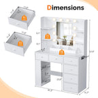VINGLI Vanity Desk with Mirror and Lights, Makeup Vanity Table w/ 6 Storage Drawers & Shelevs, 58in White Dressing Table Built in Hollywood Bulbs & Charging Station & Hairdryer Holder, Gifts for Girls