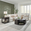 Pemberly Row 3 Piece Table Set, Rubberwood and Oak Veneers, Aged Oak Finish, Includes Cocktail Table with Lift Tops and Casters, 2 End Tables with Drawers, Antique Pewter Knobs, Living Room Furniture