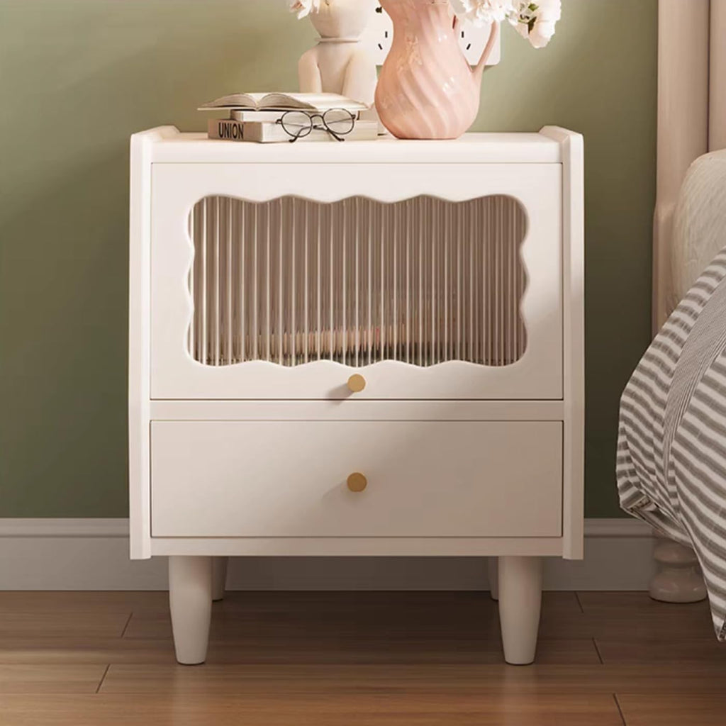 Gdrasuya10 White Solid Oak Wood Nightstand with 2 Drawers, Mid-Century Modern Night Stand Bedside Table Square Small Nightstand End Table Side Table for Bedroom Living Room