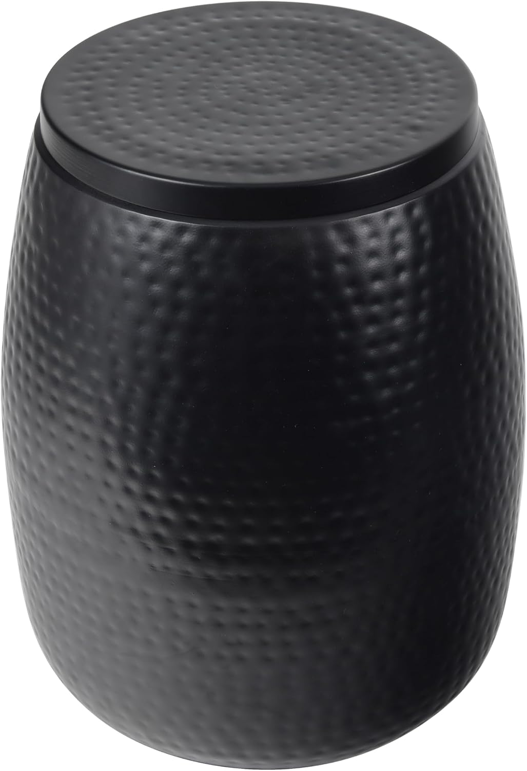 Eyely SSL2001A Estelle 15" Modern Rustic Hammered Metal Drum Storage Side Table with Lid, End Table for Decoration in Living Room, Bedroom, Bathroom, Matte Black