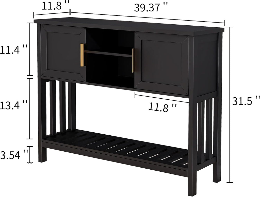 Entryway Table, Console Table, Sofa Table with 2-Door and Shelf, Black | Entryway Cabinet and Sideboard Cabinet with Large Storage Space for Daily Use in Hallway, Foyer, Living Room