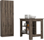 Brookvale 8-Shelf 2-Door 2-Piece Kitchen Set, Kitchen Island and Pantry Cabinet Dark Brown