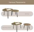 Small Round Nesting Coffee Table Set of 2 for Living Room, 27.56 inch Wood Modern Stacking Circle Coffee Table Side Table End Table with Metal Frame for Bedroom（Brown