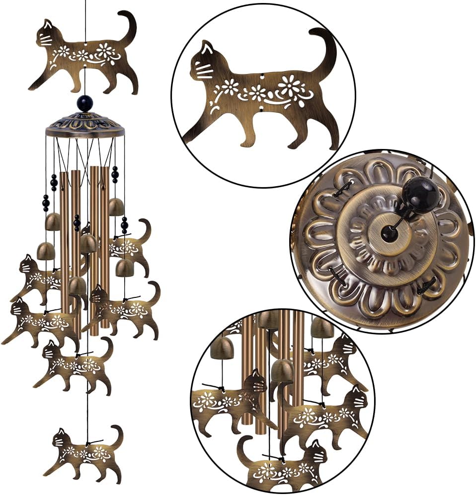 Outdoor Cats Wind Chimes Gifts for Mom - Bronze Memorial Wind Bells, Mobile Sympathy Wind Catcher, Romantic Cat Decor, 7 Cats Windchimes for Home, Balcony, Tree, Festival, Garden Hanging Decoration