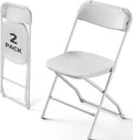 White Folding Chairs 2 Pack, Plastic Folding Chairs for Outside, Heavy Duty Foldable Chairs, Sturdy Metal Folding Chairs, 350 lbs Capacity, for Patio, Garden, Party