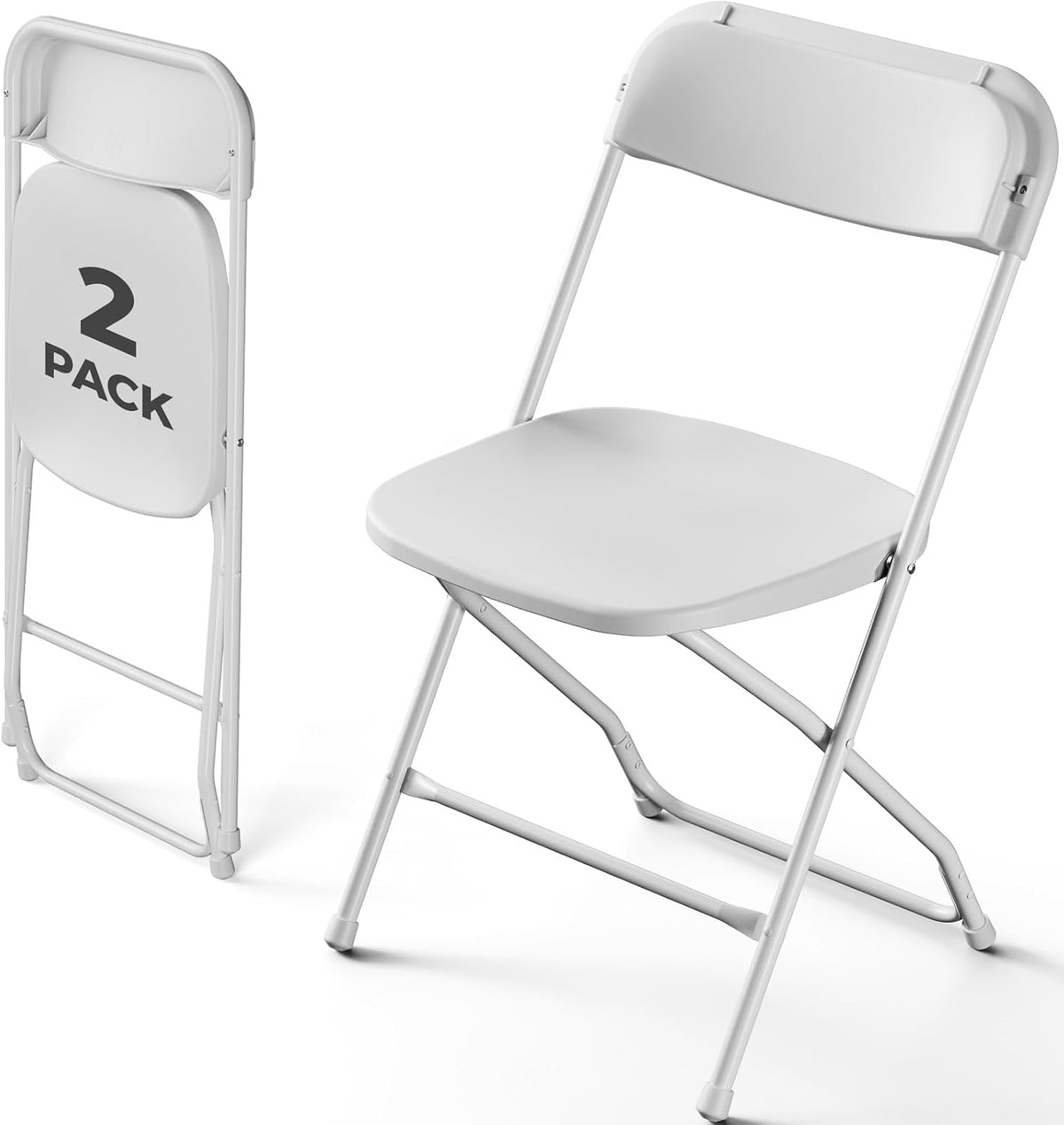 White Folding Chairs 2 Pack, Plastic Folding Chairs for Outside, Heavy Duty Foldable Chairs, Sturdy Metal Folding Chairs, 350 lbs Capacity, for Patio, Garden, Party
