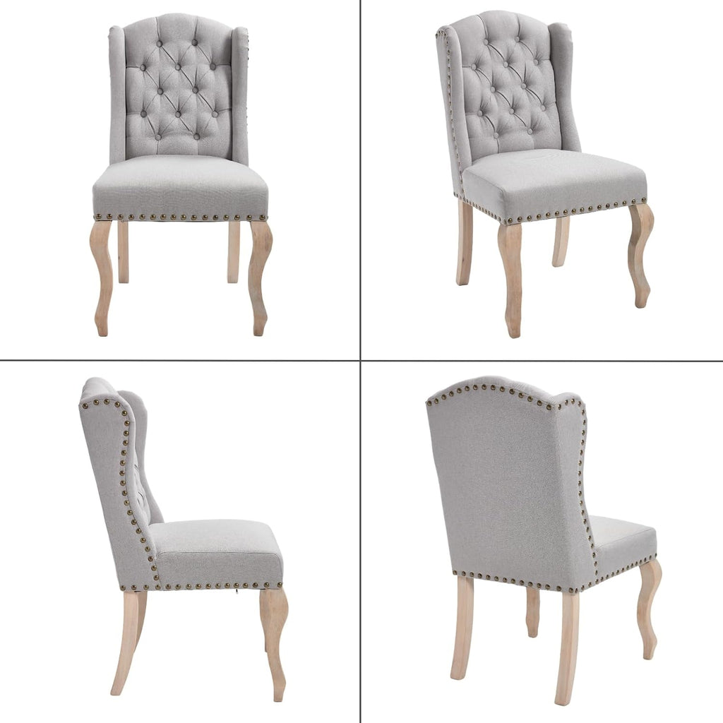 chairus Tufted Upholstered Parsons Dining Chairs Set of 6, Grey Linen | Linen Upholstery, Tufted Wingback, Solid Wood Legs, Nailhead Trim, High Back, French Country Kitchen Chairs for Dining Space