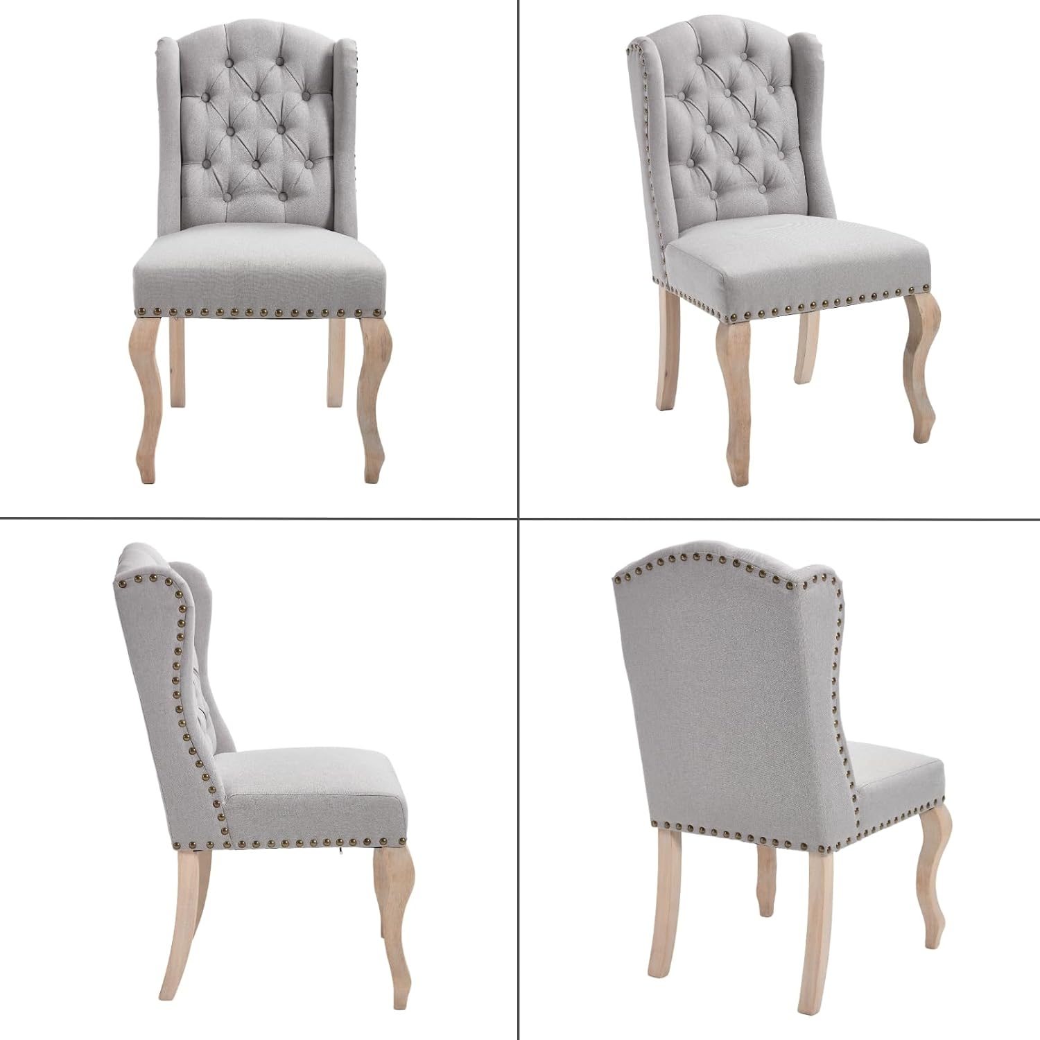 chairus Tufted Upholstered Parsons Dining Chairs Set of 6, Grey Linen | Linen Upholstery, Tufted Wingback, Solid Wood Legs, Nailhead Trim, High Back, French Country Kitchen Chairs for Dining Space