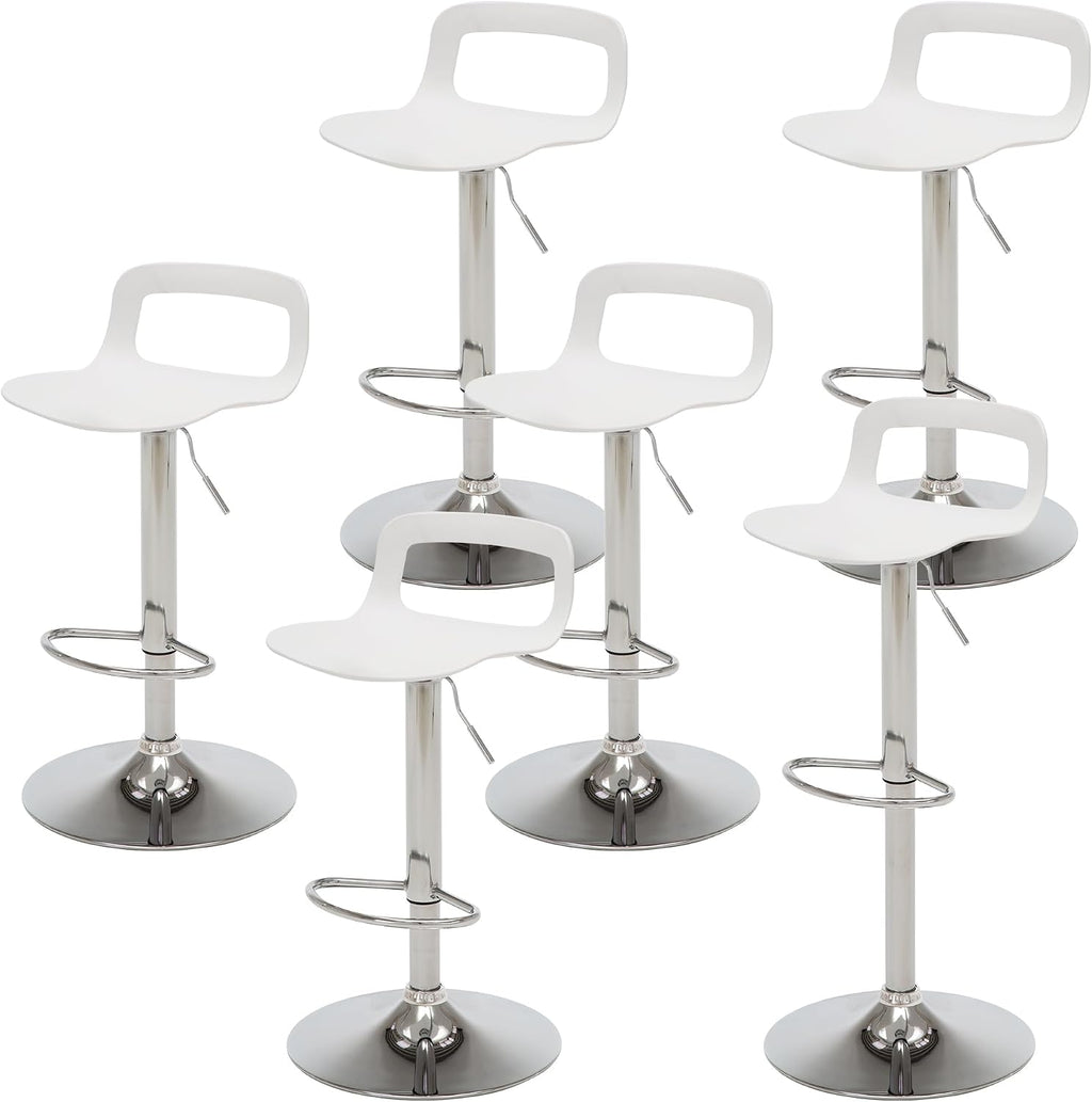 NOBPEINT NOB Contemporary Chrome Air Lift Adjustable Swivel Bar Stool (6 Pieces, White)