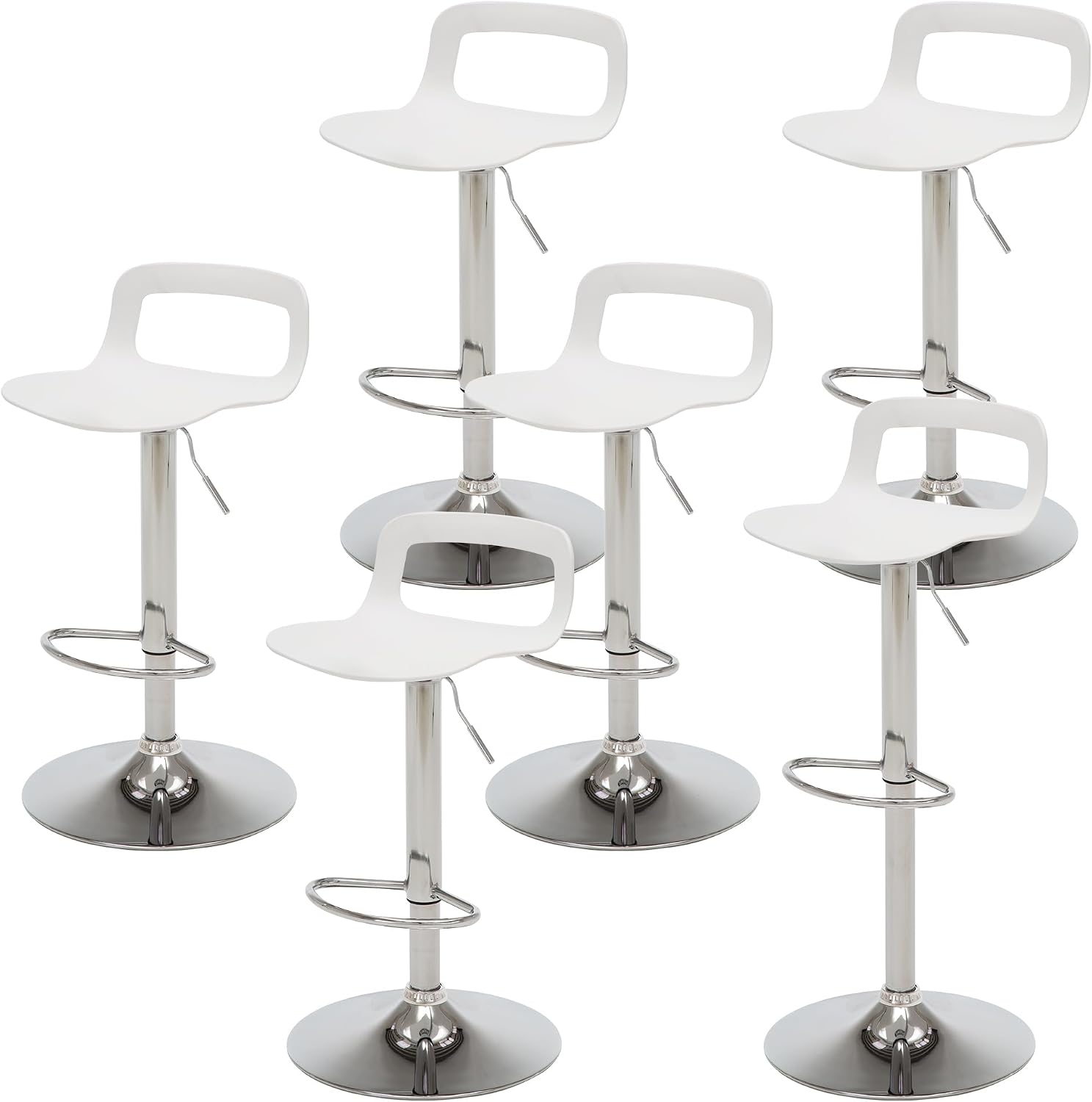 NOBPEINT NOB Contemporary Chrome Air Lift Adjustable Swivel Bar Stool (6 Pieces, White)