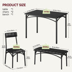 GarveeHome Dining Table Set for 4, Kitchen Table with Upholstered Chairs and Bench, Wood Rectangular Dining Table and Chairs Set for Small Space, Apartment, Dinner, Rustic Black