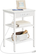 HOOBRO Side Table with Charging Station and USB Port, Small End Table for Small Space, 3-Tier Nightstand with Adjustable Shelf, for Living Room, Bedroom, White WW112BZ01