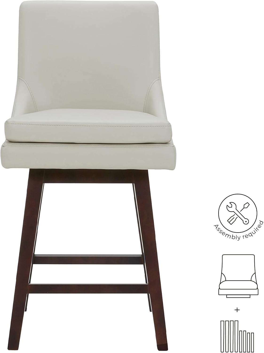 CHITA 26.8" Modern Swivel Counter Barstools, Creamy Grey Faux Leather, Set of 4