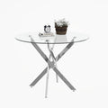 35.5 Inch Round Glass Dining Table, Modern Kitchen Table with 8mm Tempered Glass Top Chrome Metal Legs, Small Round Dining Table for 2–4 People Kitchen Dining Room Apartment