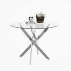 35.5 Inch Round Glass Dining Table, Modern Kitchen Table with 8mm Tempered Glass Top Chrome Metal Legs, Small Round Dining Table for 2–4 People Kitchen Dining Room Apartment