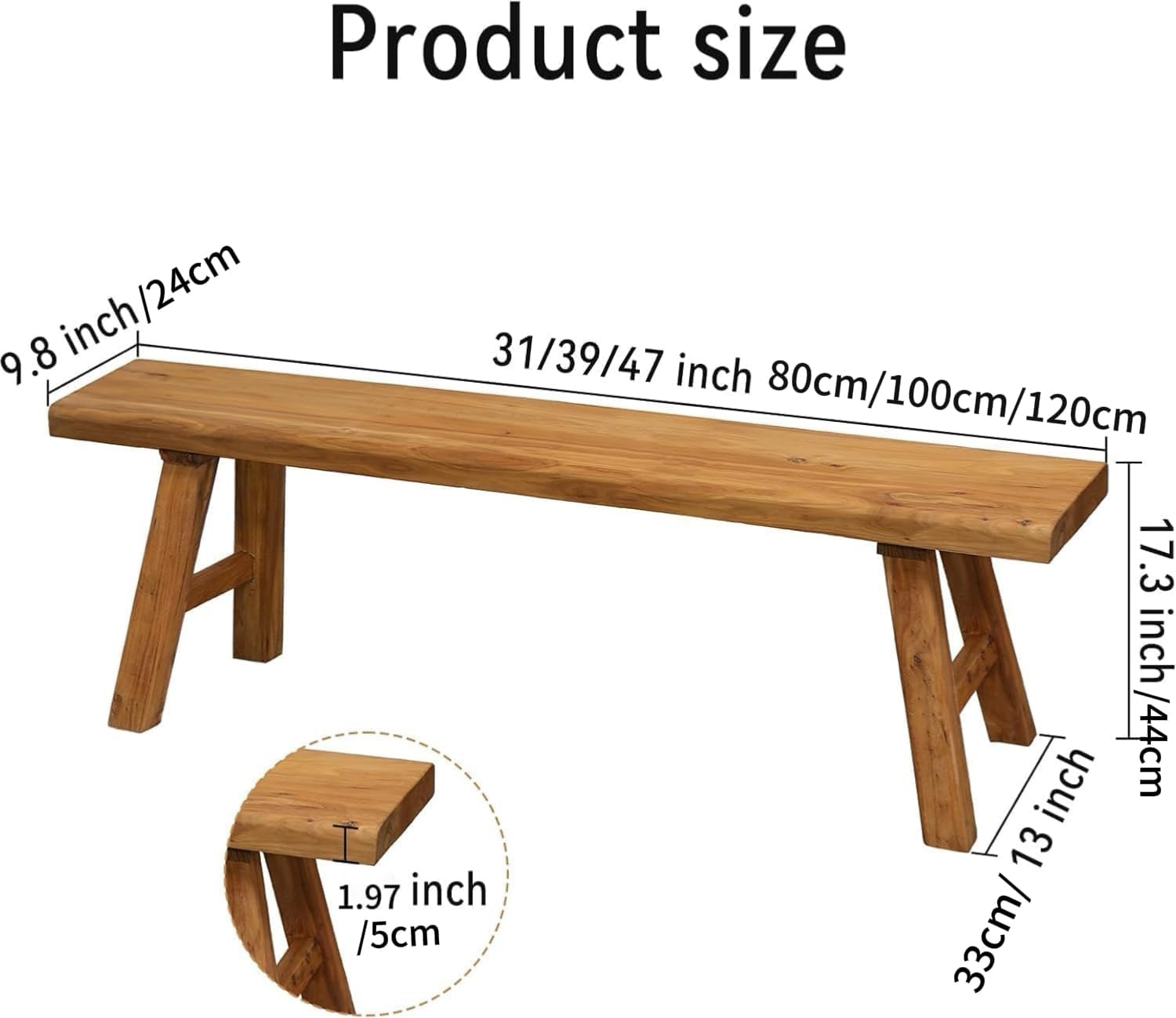 Wood Bench Indoor Farmhouse Skinny Entryway Bench Hallway Foyer with Sturdy | Rustic Indoor Bench End of Bed, Norrow Solid Wood Benches for Bedroom Living Room 31.4 x10.2 inch