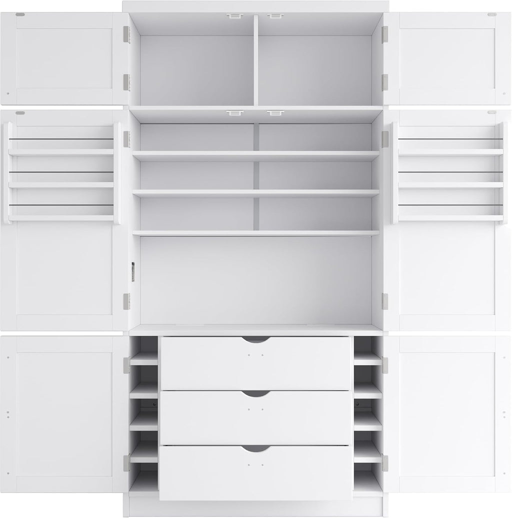 JIJIWANG 80.1'' Modern Kitchen Pantry Storage Cabinet with Adjustable Shelves and Storage Cabinet,Versatile Cupboard with Door Shelves and Drawers,for Kitchen,Dining Room,White